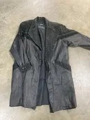 Coat, Black Leather, Embroidery, Size Petite Large, Wilson Collection