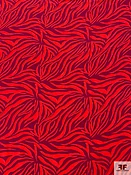 Abstract Botanical Printed Rayon Crepe de Chine - Dark Magenta / Red-Orange