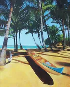 Outrigger Canoe at Mama’s Fish House Print Maui Hawaii
