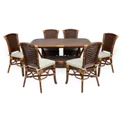 Alexa Dining Set of 6 Side Chairs and Oval Dining Table, Dark Walnut color