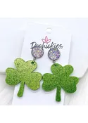 2" Crystal & Shamrock Green Glitter Shamrock Acrylic Dangle