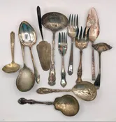 12pc Ornate Antique Silver Plate Serving Flatware /b