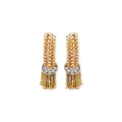 1940s Gold Diamond Tassel Ropework Earrings