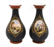 Pr porcelain VASES, Neoclassical, Vieux Old Paris, Pompeian Red, matte Black,13"