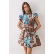 Abstract Print Ruffle Sleeve Mini Dress