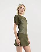 CLEMENCE Dress in Kaki Stretch Leather and Suede