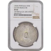 1834 Portugal 870 Reis C/S 8 Reales 1819 Mo JJ Mexico NGC XF 45