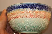 Handmade Sgraffito Pottery Springtime Bowl