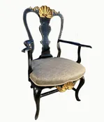 Early 20th Century Black Lacquered and Gilt Shell Back Chair