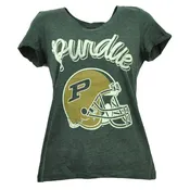 Purdue Boilermakers Distressed Womens Tshirt Helmet Short Sleeve Crew Neck
