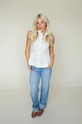 Solid Ruffled Collar Sleeveless Peplum Top