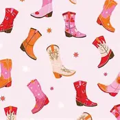 In The Beginning Fabrics - Go Cowgirl! - Tossed Boots - White - Yardage