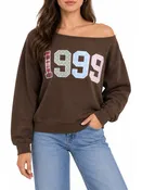 1999 Patchwork Applique Off-Shoulder Pullover Sweatshirt