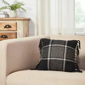 Eston Black Tan Plaid Pillow 12x12