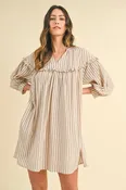 AnnieWear Striped Ruffle Detail Loose Fit Mini Dress