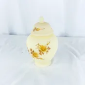 1979 Fenton Hand-Painted L Everson Hershey Chocolate Roses on Cameo Satin Glass 6 Inch Temple Jar