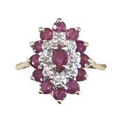 British Diamond and Ruby Ring with Center Marquee Ruby