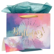 Happy Birthday Multicolored Large Gift Bag Set with Card and Tissue Paper Image FeatureA
