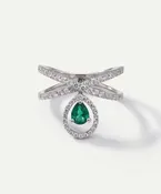 Aanika V. Emerald & Diamond Crossover Drop Ring - 1 Ct. T.W.