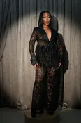Alwina Black Lace Feather Pantsuit