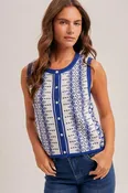 Aztec Print Sleeveless Sweater