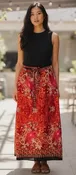Handmade Bohemian Floral Parrot Print Maxi Skirt Multicolor Drawstring Waist Orange Size undefined - $24 - From Marlyn