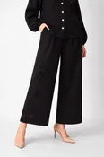 Black Buckley Embroidered Linen Wide-Leg Pants