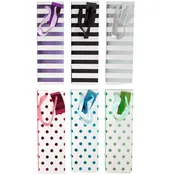 GIFT BAG BOTTLE BAG HOTSTAMP W/DOTS OR STRIPES 6AST 4.7 X 14 X 3.54IN