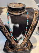 24" Silver Pearl, Turquoise, &amp; Coral Necklace HOO-