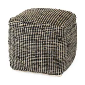 Aalia Charcoal Leather and Jute Pouf