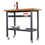 Live Edge Oak & Steel Kitchen Cart with Spice Rack
