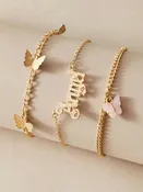 3pcs Butterfly Charm Letter Decor Anklet