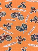 Atomic Tangerine/White/Dark Cerulean Cotton/Lycra Bicycle Print Jersey Knit 59W