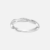 14k White Gold Stackable Twist Diamond Wedding Band