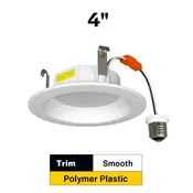 Residential 4" LED Retrofit Downlight - Smooth Trim - 700 Lumens - CCT Selectable - 2700k-5000k - 120V TRIAC DIM