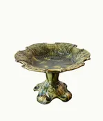 Antique European Majolica Compote with Ornate Relief and Green Glaze