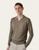 Army Green Linen and Cotton Polo