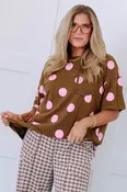Playful Golden Kiwi Short Sleeve Polka Dot Top