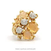 0.15ctw Jelly Opal and Diamond Cocktail Cluster Ring in 14k Yellow Gold