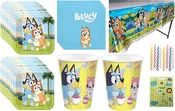 Bluey Birthday Baby Party Supplies Bundle Pack includes Dessert Plates, Napkins, Cups, Table Cover, Birthday Candles - Bundle for 16