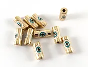 18K Gold Plated Brass Evil Eye Mini Tiny Cylinder Tube Beads 10pc