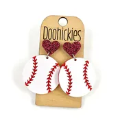 Baseball with Heart Dangle Earrings