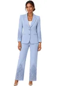 Baby Blue Crepe Lace Detail 2-Piece Pant Suit | Women's