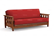 Futon Set - Full Size - Lambton Warm Cherry Wall Hugger Frame, Mattress w/Removable Solid Cover