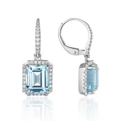 14K Blue Topaz and Diamond Halo Earrings