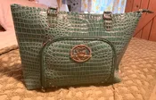 13"H x 20"W x 5"D Kathy Van Zeeland Tote turquoise blue Crocodile Embossed purse