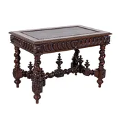 18th Century French Louis XIII Style Carved Oak Barley Twist Bureau Plat or Desk with Green Leather Top