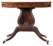 A Carved Mahogany Card Table with Oversized Lyre, Philadelphia, c.1810