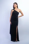 Black  One Shoulder Long Scarf Gown