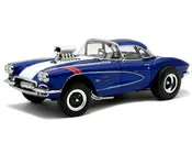 Acme 1:18 1961 Chevrolet Corvette Grand Sport Gasser in Metallic Admiral Blue with White Center Stripe